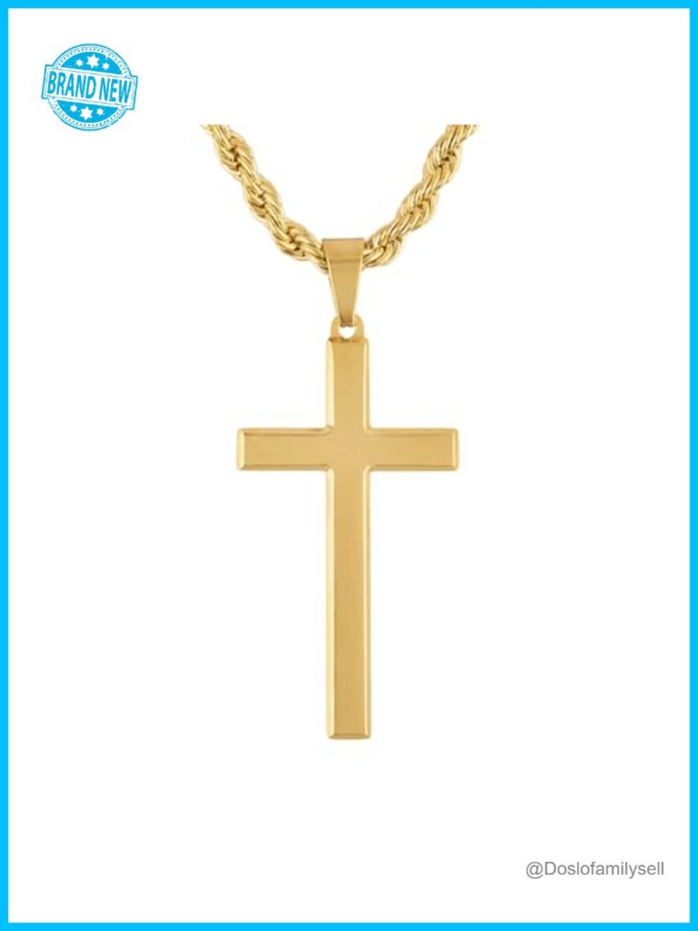 14K Gold Plated Cuban Link Cross Pendant Necklace Stainless Steel 24in